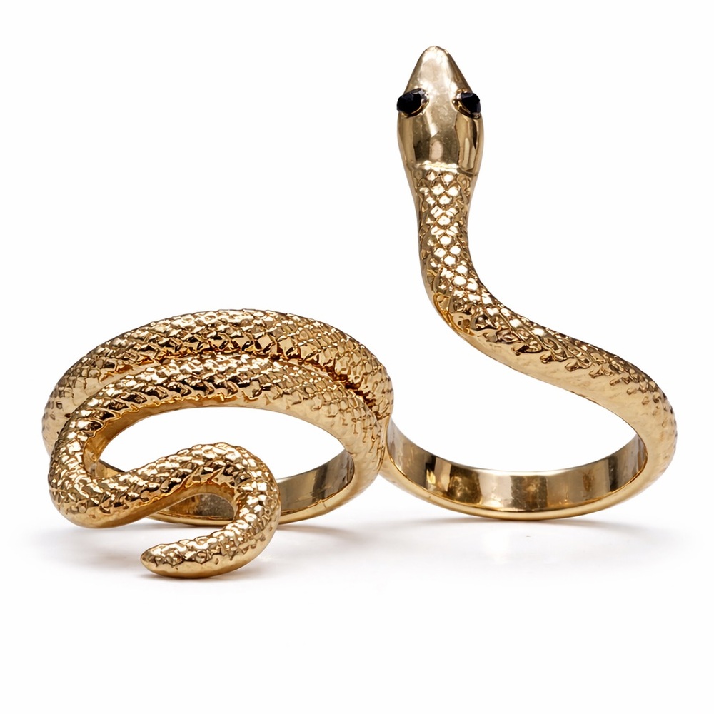Unique Gold Tone Double Finger Snake Ring Size 7.75 Serpent Wrap Statement Ring - Picture 4 of 15